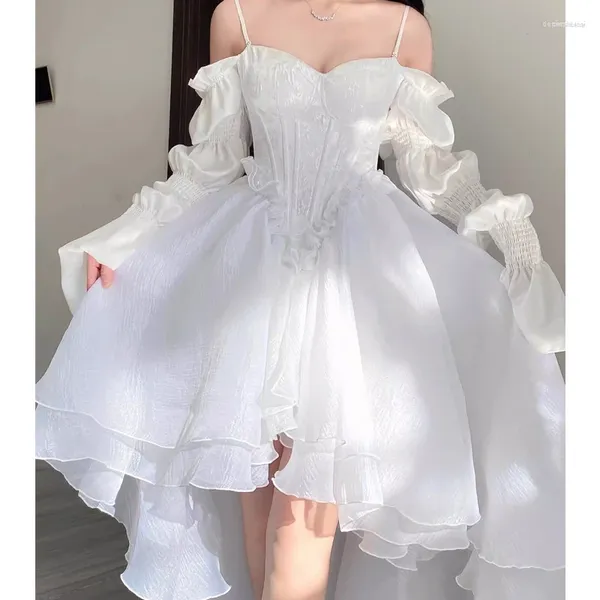 Lässige Kleider Weiß Vestidos Sexy Strap Trailing Halloween Karneval Party Kostüm Fee Temperament Prinzessin Stil Lolita Kleid