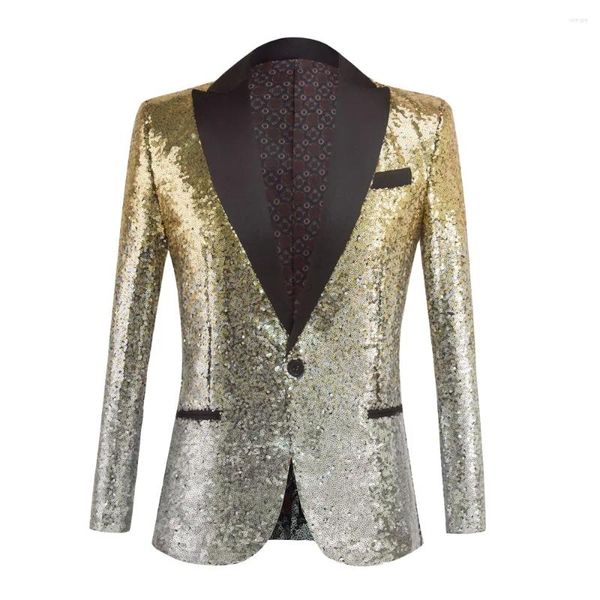 Abiti da uomo Lucido Cambiamento Graduale Paillettes Glitter Impreziosito Giacca da Uomo Discoteca Prom Giacca Costume Maschile Cappotto di Scena Ballerini