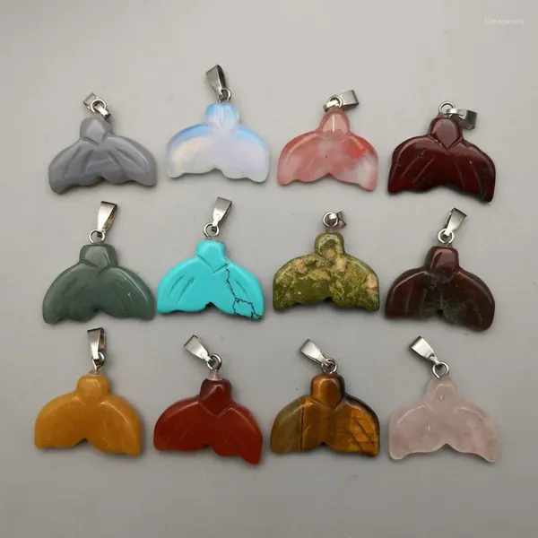 Anhänger Halsketten Mode Whale Tail Natürliche Edelstein Stein Halskette Für Schmuck Machen Charme Geschenk Zubehör 12pc Großhandel