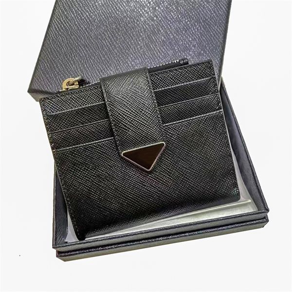 Lüks tasarımcı Saffiano üçgen deri cüzdan madeni para cüzdanlar erkek kadın kartları tutucu kutu kart sahibi cüzdan puezi ile 9 kart yuvaları anahtar kese