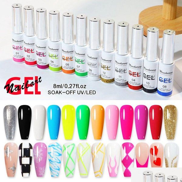 Nagelgel 12 teile/los 8 ml Liner Ding Lack Polnisch Wunderschöne Farbe Französisch Gele UV/LED Kunst Design Malerei E241 Drop Lieferung Gesundheit Schönheit Dh986