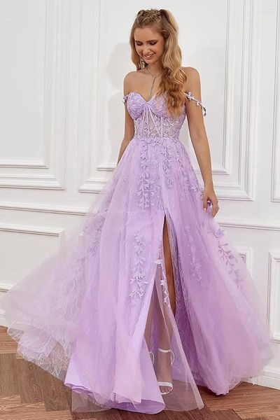 Partykleider CloverBridal 2023 Transparente Taille Violett Langes Abschlusskleid Tüll Spitze Heimkehr Applikationen Abendkleid WH9982