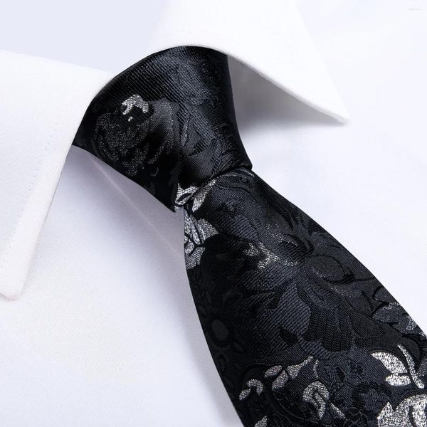 Papillon Nero Argento Floreale Cravatta Da Sposa In Seta Solida Per Uomo Regalo Cravatta Da Uomo Moda Business Party Dropshiping Designer