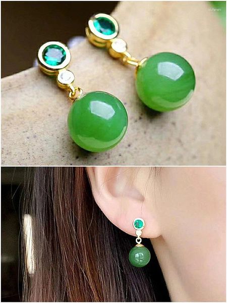 Brincos pendurados vintage verde jade esmeralda pedras preciosas gota para mulheres 14k cor ouro joias bijuterias acessórios pendientes