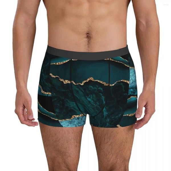 Unterhosen Gold Marmor Unterwäsche Blau und Grün Bequeme Höschen Zoll Boxershorts für Männer 3D-Beutel Plus Size Boxershorts
