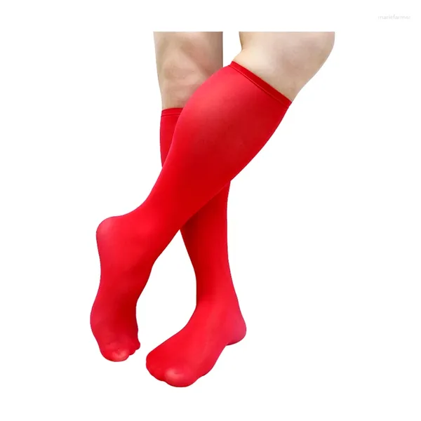 Herrensocken, glänzend, für Herren, lange Röhre, kniehoch, glänzende Farbe, einfarbig, durchsichtiger Strumpf, Dessous, sexy, formelle Kleidung, Anzughose