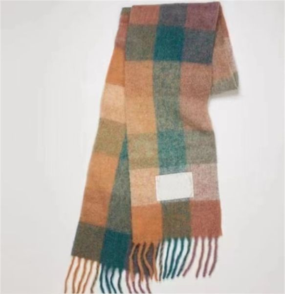 Дизайнерские кашемировые шарфы утолщают теплый клетчатый роскошный шарф AC на осень и зиму, большой размер, повседневная шаль Echarpe, теплый шерстяной шарф для пары, зеленый, синий, желтый hj01