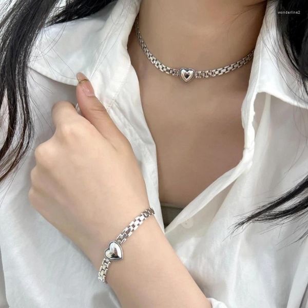 Pingente colares moda relógio banda corrente coração para mulheres vintage elegante prata cor pulseira goth meninas jóias acessórios presente