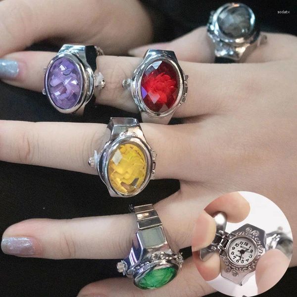 Cluster Ringe WLP Vintage Mini Taschenuhr Uhr Finger Gummiband Glas Quarzuhren Punk Ring Römische Paare Schmuck Geschenk 2023