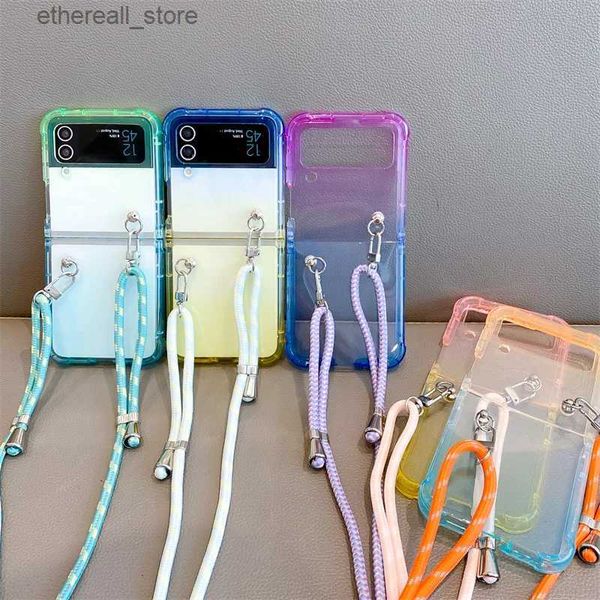 Handyhüllen Gradient Transparent Cover Shell für Samsung Galaxy Z Flip4 Flip3 Klappbildschirm Handyhülle Z Flip 4 3 Hülle mit Kette Q231021