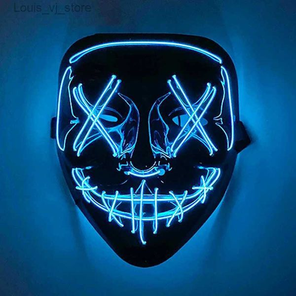 LED Neon Sign Wireless Scary Glowing Mask LED Luminous Purge Mask Halloween Horror Neon Light Up Cosplay Party Máscara Fstival Costume Supplies YQ231021