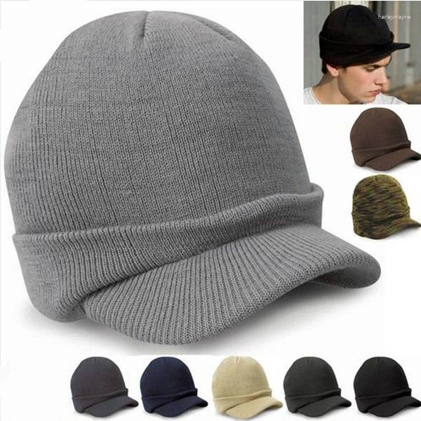 Viseiras homens mulheres inverno malha baggy beanie oversize moda chapéu viseira boné 2023 all-match quente cor sólida