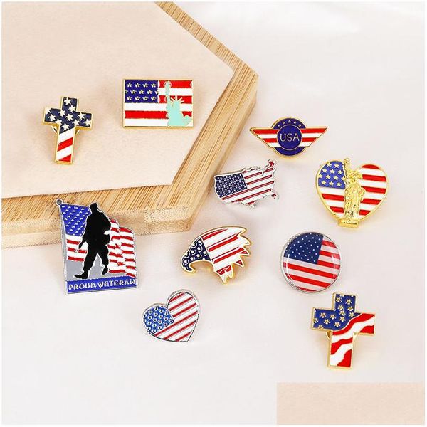Pins broches 10 estilos bandeira americana para homens mulheres viagem lembrança presente broorch pin saco charme pequena roupa decoração jóias dr dhvg9
