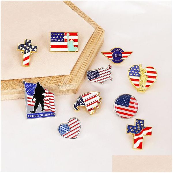 Pins Broschen 10 Stile Amerikanische Flagge für Männer Frauen Reise Souvenir Geschenk Broorch Pin Tasche Charme Kleine Kleidung Dekoration Schmuck Dr Dhvg9