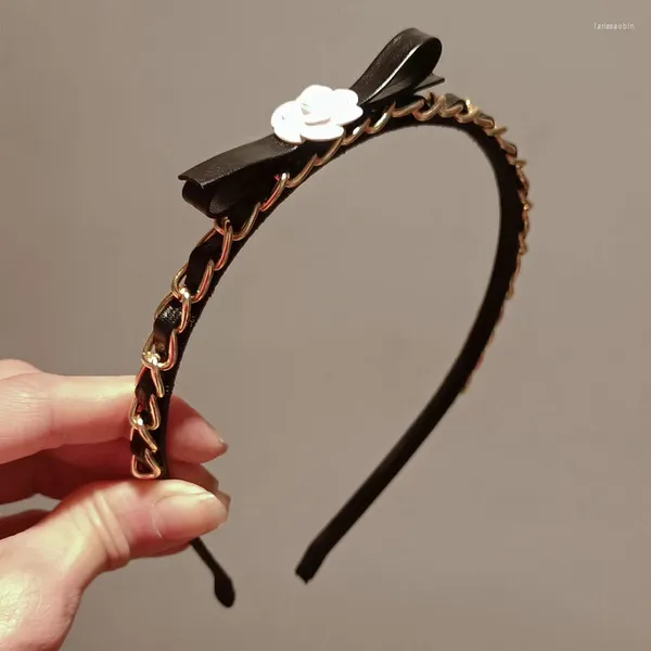 Haarspangen Frauen gewebte Kordel Schleife Leder Haarband Mode weiße Emaille Kamelie Schmuck Pins Mädchen Marke Stirnband Z331