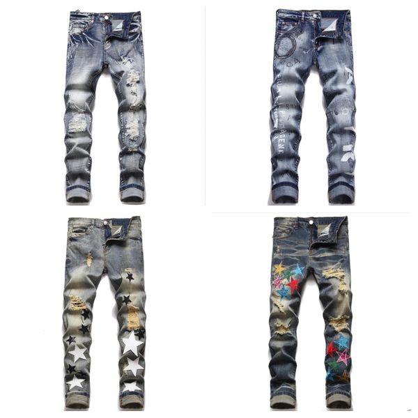 Mens Pantolon için Tasarımcı Kot Pantolon Beyaz Siyah Kaya Revival Jeans Biker Pantolon Adam Pantolon Pantolon Kırık Delik Nakış Hip Hop Denim Pantolon Mektup Kot Pantalonlar Amired