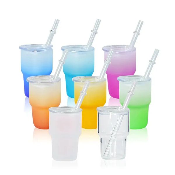 3oz gradyan süblimasyon atış cam bardaklar mini bardak renkli buzlu meyve suyu içecek buzlu içme bira fincanı kokteyl/viski/seyahat/bar için açık kapaklar ile