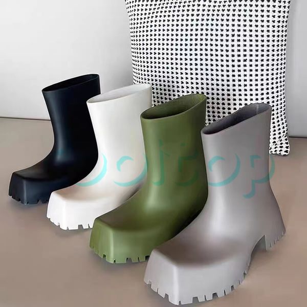 Luxus-Markendesigner Trooper Damen Gummi-Regenstiefel mit quadratischem Kopf, Herren-Klassiker, Schneestiefel, Party-Stiefel, Leder, mattes Wildleder, Lack, Weiß, Grün