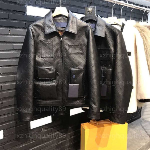 Chaquetas de moda Abrigos para mujer Abrigo de motocicleta hermoso Solapa de manga larga Forro de impresión en relieve clásico Chaqueta de cuero de diseñador Abrigo de mujer