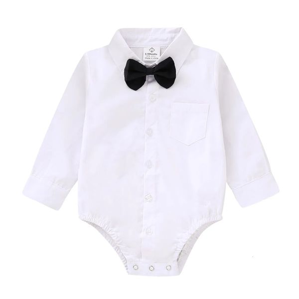 Macacões verão infantil bebê meninos vestido formal camisa manga longa botão acima macacão festa de casamento 0 24m 231021