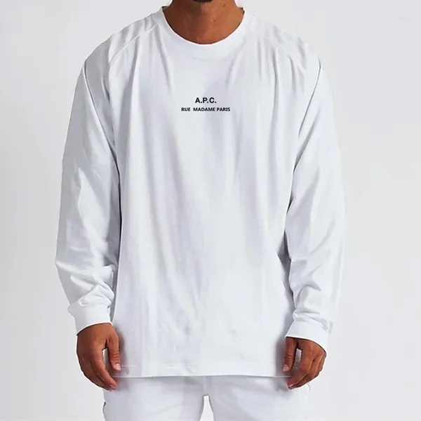 Camisas masculinas de alta qualidade 420g algodão plus size solto de mangas compridas t-shirt elegante rua estilo casual alfabeto impressão tops y2k tees