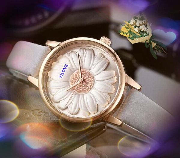 Popular pequeno mostrador de flores quartzo bateria relógio feminino cinto de couro pulseira rosa ouro prata cor ultrafino modelo superior três pinos design legal relógio de pulso presentes