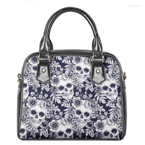 Borse da sera Borse da donna Borse a tracolla con stampa floreale con teschio Borse da donna casual in pelle PU Shopping Borsa a tracolla da donna