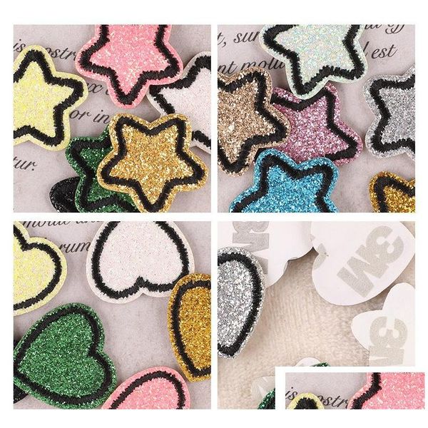 Noções autoadesão colorf mini estrela amor corações bonito bordado apliques adesivo para roupas diy chapéus sapatos célula gota entregar