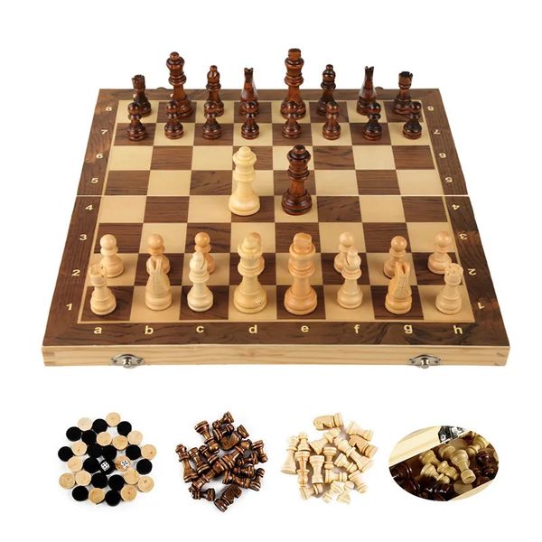 Schachspiele 3 IN 1 Holz International Set Board Checkers Puzzlespiel Verlobtes Geburtstagsgeschenk für Kinder 231020