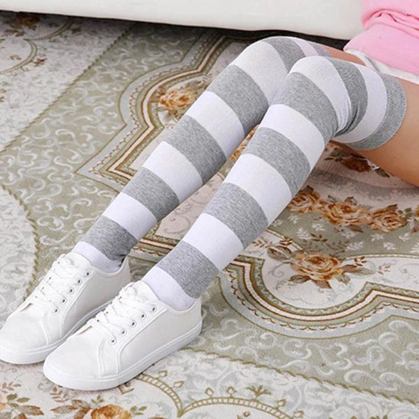 Damen-Socken für Damen und Mädchen, warme Kniestrümpfe für den Winter, über Beinwärmer, gestreift, weiche Baumwolle, für Kleinkinder, Größe 8