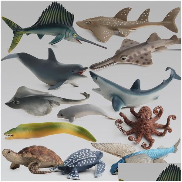 Miniatur-Spielzeug, Hai, Krake, Schildkröte, Delphin, Schwertfisch, Lernen, pädagogische Simulation, Mini-Modell für 12 Stück, Kinder-Action-Figur, Ozean-Se Dhwby