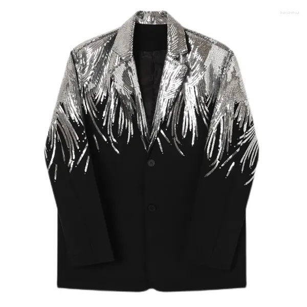 Abiti da uomo Designer Uomo Giacca con paillettes Risvolto con risvolto 2023 Primavera Autunno Loose Fit Uomo Paillette Blazer casual Nero / Bianco