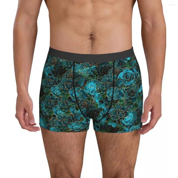 Mutande Intimo con stampa rosa verde acqua Boxer con stampa floreale dorata Slip comodi da uomo di qualità Regalo di compleanno