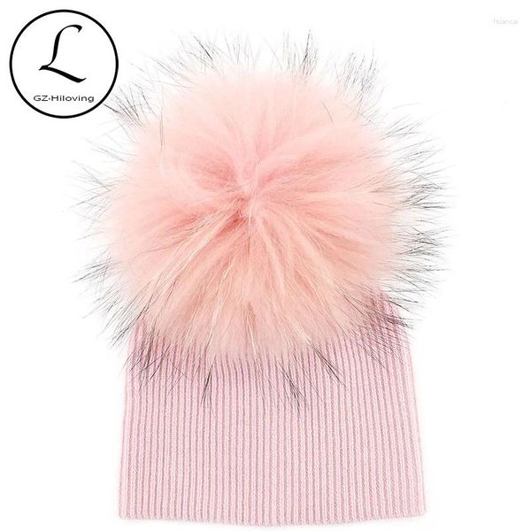 Berets s outono inverno bebê meninos meninas gorros chapéus com pompom de pele real macio liso lã algodão crânios para crianças criança bonés