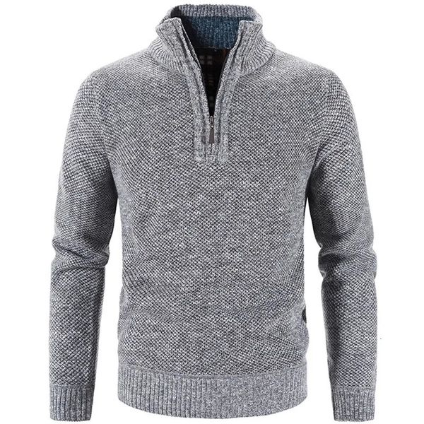 Suéter masculino de lã de inverno, suéter mais grosso, meio zíper, gola alta, pulôver quente, qualidade masculina, suéter de lã de malha slim para a primavera 231021