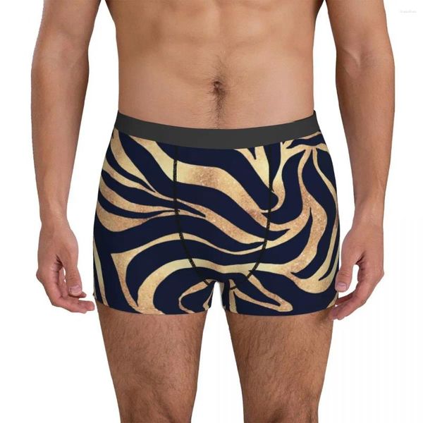 Cuecas azul ouro zebra roupa interior animal impressão homem calcinha padrão clássico tronco boxer breve plus size 2xl