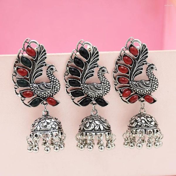 Orecchini pendenti stile Bollywood retrò ossidato pavone Jhumka donne campanelle di colore antico goccia gioielli turchi