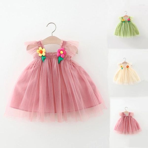 Платья для девочек, лето 2023, платье принцессы на бретельках для маленьких девочек, бальное платье из прозрачной сетки с аппликацией, пышное платье, Infantil Menina