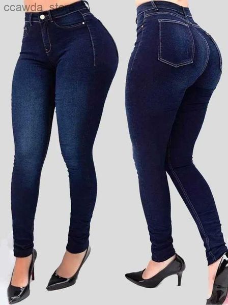 Jeans da donna Jeans da donna Street Trend Tinta unita Pantaloni in denim slim fit elasticizzati a vita alta Jeans modellanti a vita alta Jeans vintage da donna Q231023