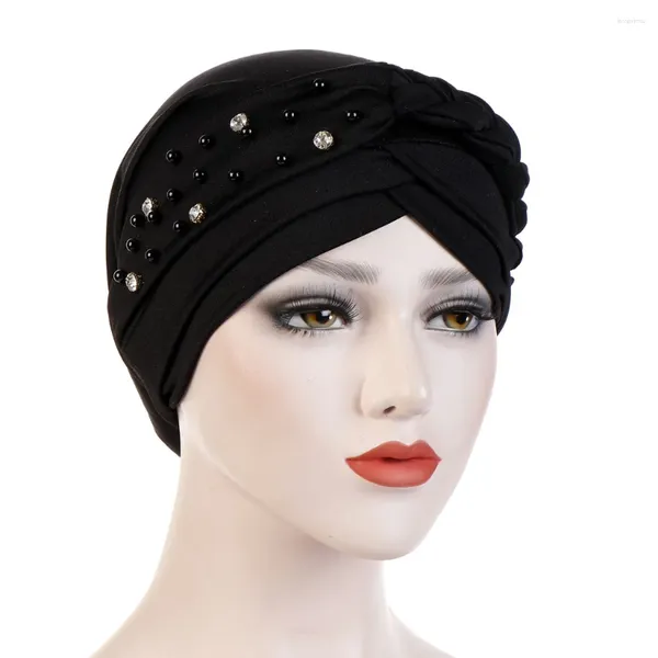 Abbigliamento etnico Moda Donna Hijab musulmano Chemio Cap Perline Trecce Cofano Perdita di capelli Cappello Underscarf Berretti Turbante islamico Donna