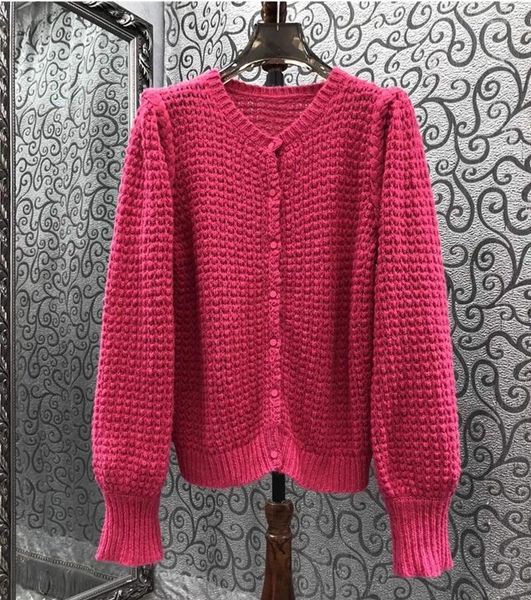 Maglieria da donna 2023 Autunno Inverno Moda Cardigan lavorato a maglia Signore di alta qualità con scollo a V Allover Crochet Maglia manica lunga Cappotto casual