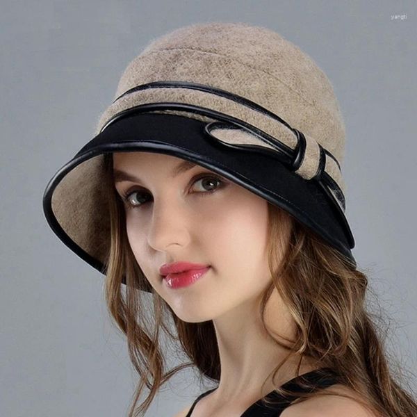 Berets Frauen Hut Herbst Winter Weibliche Elegante Dame Mode Hüte Kleine Fedoras Warme Wolle Kappe