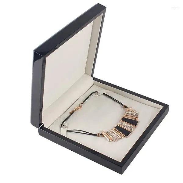 Astucci per gioielli Finitura lucida di lusso Grande scatola per collane Legno quadrato di qualità Set di gioielli di grandi dimensioni Confezione regalo Custodia a goccia