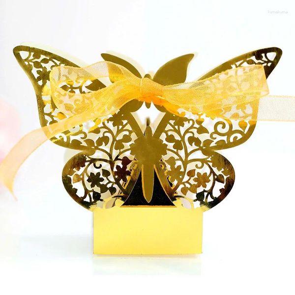 Envoltório de presente 25/50pcs Laser Cut Hollow Butterfly Candy Caixa Flor Casamento Doce Favor Embalagem com Fita Fontes de Festa de Aniversário