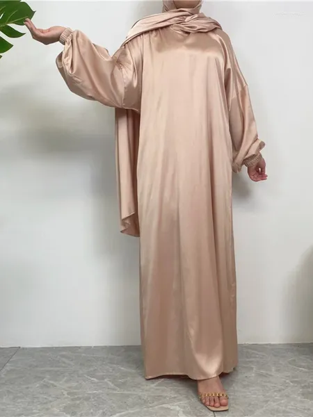 Abbigliamento etnico Ramadan Eid Abaya con cappuccio Abito musulmano in raso Donna Lungo Khimar Hijab Abito Dubai Turchia Islam Abiti modesti Caftano Abaya