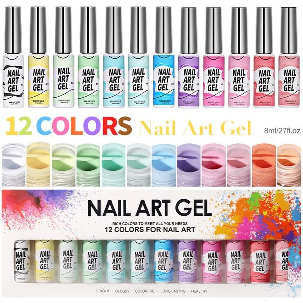 Smalto per unghie 12 pezzi / scatola 8ml Kit smalto per unghie Glitter Oro Pittura Linea di disegno Gel per unghie Tirare colla Lunga durata Nail Art Design Unghie Strumenti fai da te 231020