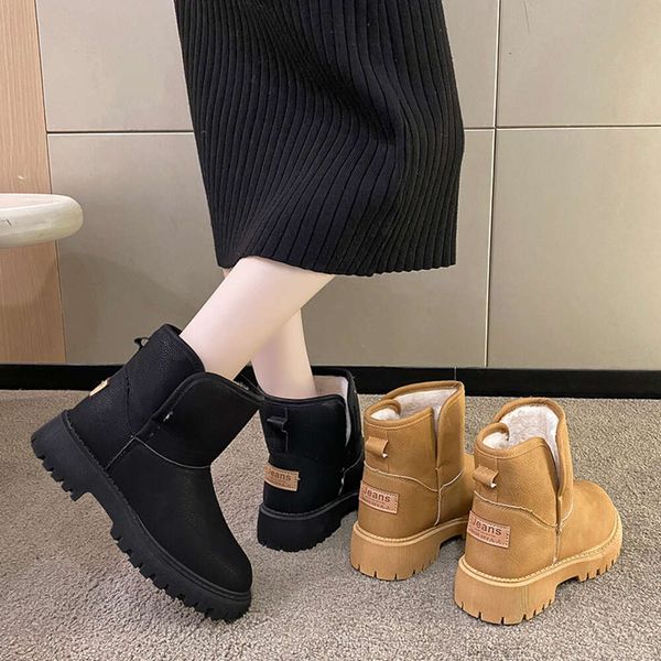 Stiefel Dicker Winter Minimalistischer hoher neuer Schneesohlenkragen Leder Langarm Damenstiefel Lederstiefel Größe 35-40 SKU China Factory