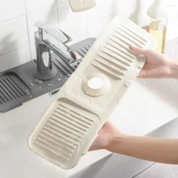 Rubinetti della cucina 24 X 5,5 pollici Lavello Paraspruzzi Porta spugna rettangolare più lungo Tappetino per rubinetto in silicone grigio chiaro Gadget per la casa morbidi