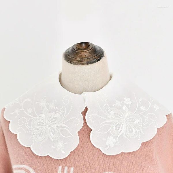 Laços femininos laço floral colar falso grande lapela botão para baixo destacável meia camisa branca colares falsos meninas decoração removível nep kraagie