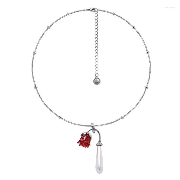 Anhänger Halsketten Eetit Trendy Harz Rose Blume Imitation Perlen Halskette Exquisite Elegante Zinklegierung Kette Frauen Schmuck Gala Geschenk